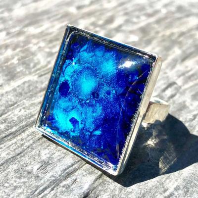 Bague boho verre bleu 